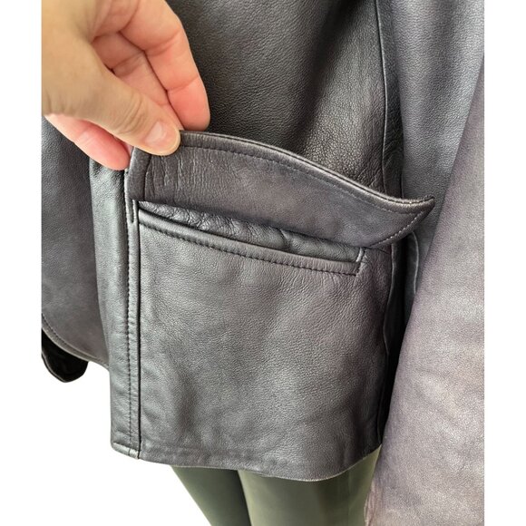 J. Jill Leather Jacket Purplish Gray Vintage Fade Moto Blazer MP (Fits Regular) - Picture 8 of 12